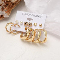 Aferando Gold Plated Earring Combo Set - Pack of Six Hoops and Stud Earrings