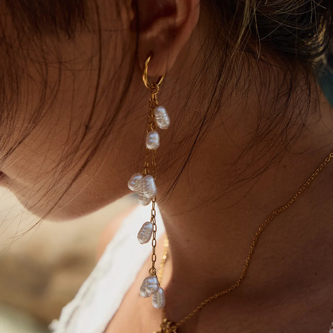 Celeste – Long Tassel Pearl Drop Earrings