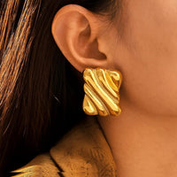 Elara Anti-Tarnish Rectangle Curve Stud Earrings