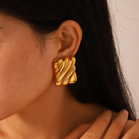 Elara Anti-Tarnish Rectangle Curve Stud Earrings