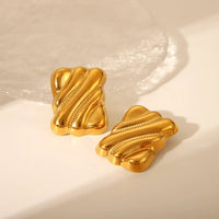 Elara Anti-Tarnish Rectangle Curve Stud Earrings