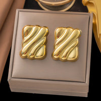 Elara Anti-Tarnish Rectangle Curve Stud Earrings