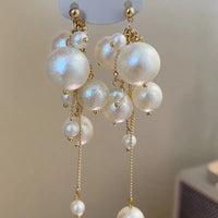 Elegant French Romantic Pearl Drop Earrings for Women New Pearl Long Tassel Earrings