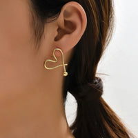Elegant Glam Heart Shape Gold Plated Stud Earring
