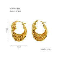 Elegant U Shape Stripe Plating Stainless Steel 18k Gold Plated Anti-Tarnish Hoop Earrings