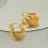 Elegant U Shape Stripe Plating Stainless Steel 18k Gold Plated Anti-Tarnish Hoop Earrings