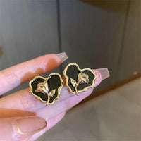 Gold Plated Black Color Heart Shape Flower Studs Earring
