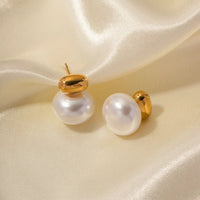 Gold Plated Classic Ball Texture Pearl Stud Earring for Women