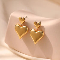 Gold Plated Double Heart Dangling Drop Earring