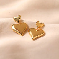 Gold Plated Double Heart Dangling Drop Earring