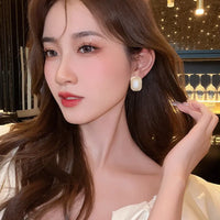 Gold Plated Geometric Rectangle Shaped Pearl Stud Earrings