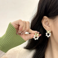 Gold Plated Heart Shaped Pearl Earrings Stud Earring