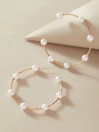 Gold Plated Large Pearl Hoop Earring For Women