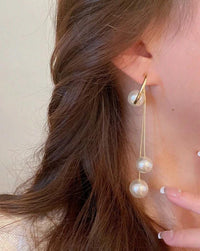 Gold Plated Statement Pearl Drops Long Earrings