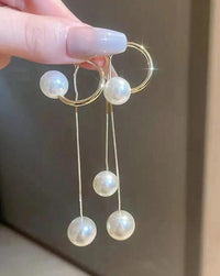 Gold Plated Statement Pearl Drops Long Earrings