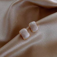 Gold Plated White Color Rectangle Shape Stud Earring