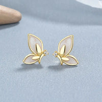 Gold Plated White Enamel Butterfly Earrings For Women