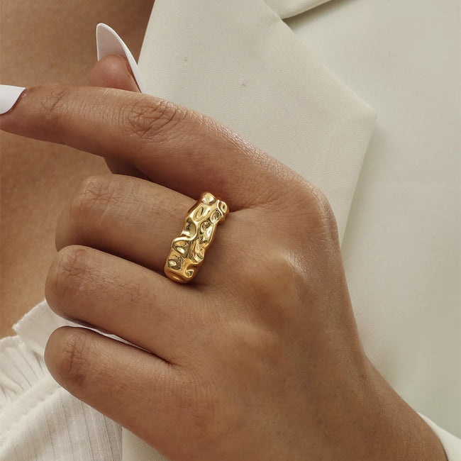 Irregular Solid Gold Color Open Ring