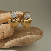 Korean Style Gold Plated Heart Shape Zircon Stud Earring