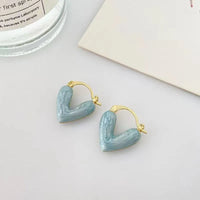 Korean Style Heart Shape Light Blue Color Hoop Earring