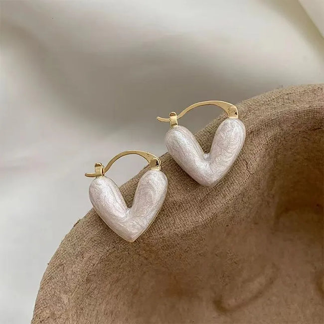 Korean Style Heart Shape White Color Hoop Earring