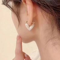 Korean Style Heart Shape White Color Hoop Earring