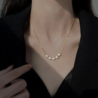 Korean Style Round Pearl Anti-Tarnish Gold Plated Titanium Steel Necklace