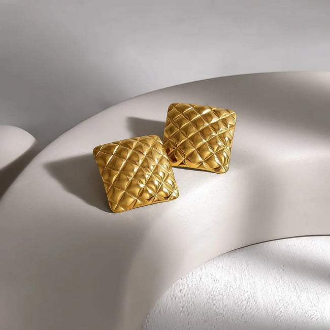 Mira Anti-Tarnish Pumpkin Texture Square Stud Earrings