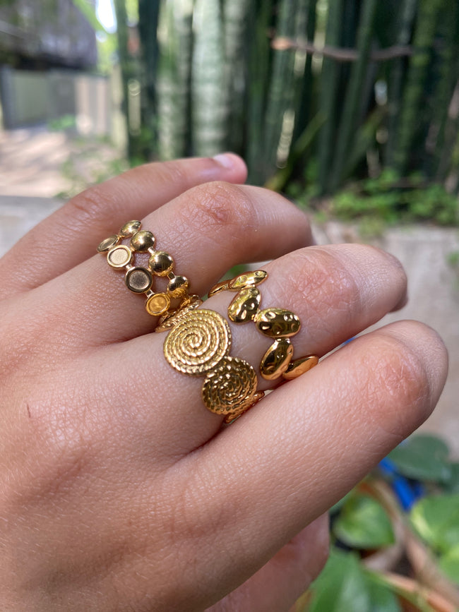 Set of Three 18K Gold Plated Anti-Tarnish Stainless Steel Rings - Adjustable Open Mouth Rings