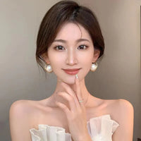 Simple Style C Shape Gold Plated Pearl Hoop Earring