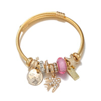 Simple Style Letter Gold Plated Stainless Steel Anti-Tarnish Beaded Bangle