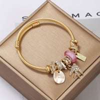 Simple Style Letter Gold Plated Stainless Steel Anti-Tarnish Beaded Bangle