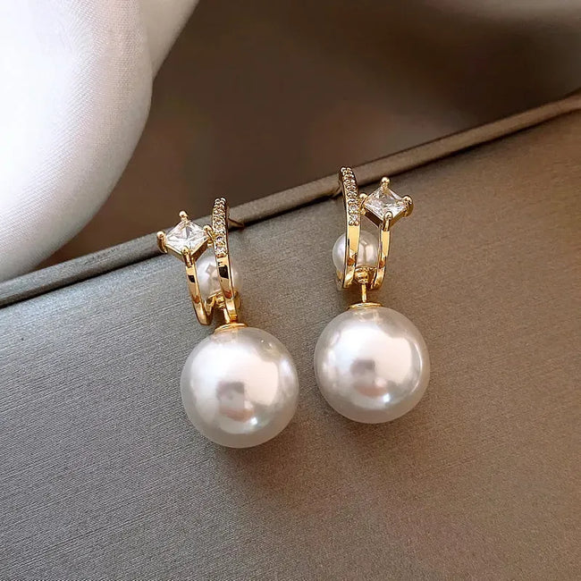 Simple Style Square Alloy Inlay Rhinestones Pearl Women'S Earrings