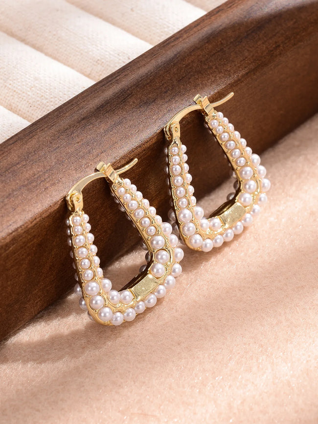 Simple Style U Shape Gold Plated Pear Hoop Earring