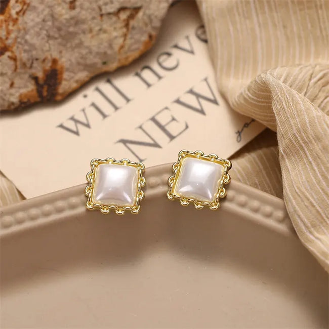Square Shape Pearl Stud Earring For Women