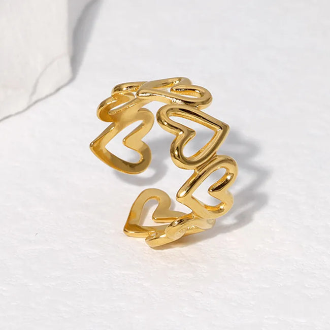 Vintage Style Heart Shape 18K Gold Plated Stainless Steel Anti-Tarnish Adjustable Opening Rings