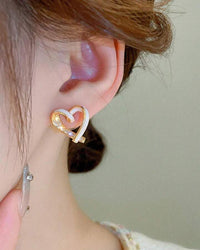 White Heart Shaped Bow Stud Earring For Women