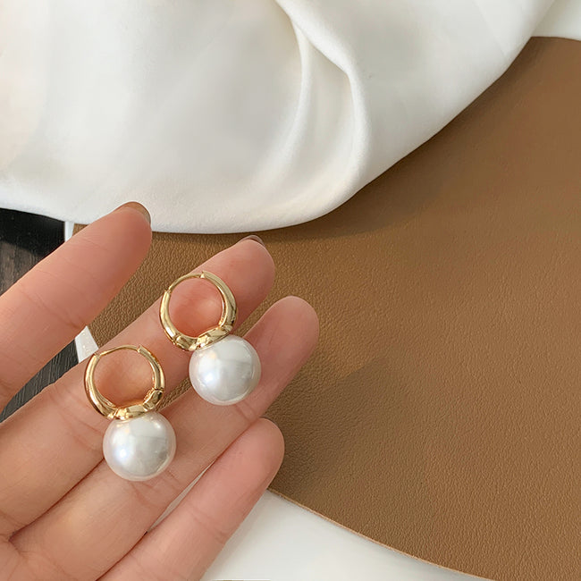 Gold Plated Pearl Drop Hoop Earrings For Women