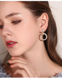 Aferando Gold Plated Pearl Huggie Round Drop Dangle Statement Earrings for Women