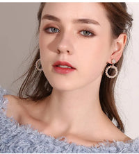Aferando Gold Plated Pearl Huggie Round Drop Dangle Statement Earrings for Women