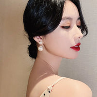 Aferando Gold Plated Round Pearl Splicing Pendant Earrings for women