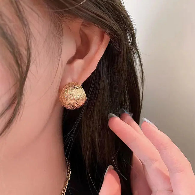 Aferando Gold Plated Stylish Unique Personality Design Metal Texture Stud Earrings for Women