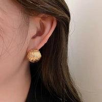 Aferando Gold Plated Stylish Unique Personality Design Metal Texture Stud Earrings for Women