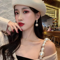 Aferando Gold Plated White Pearl Drop Earrings With Diamonds
