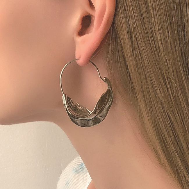Aferando Silver Plated Metal Flower Basket Irregular Earrings For Women