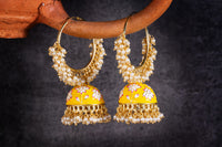 Alia Bhatt Inspired Gorgeous Pearl Meenakari Yellow Color Hoop Earring
