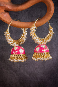 Alia Bhatt Inspired Gorgeous Pearl Meenakari Pink Hoop