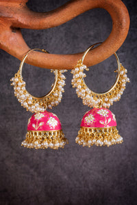 Alia Bhatt Inspired Gorgeous Pearl Meenakari Pink Hoop