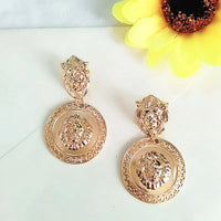 Gold Plated Embossed Lion Head Royal Metal Drop Earrings for Women by Aferando - Regal and Luxurious Design