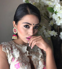Deepika Padukone Inspired Stunning Rani Color Meenakari Designer Jhumka Earring  - Featuring Kundan Pearls & Meenakari Work by Aferando